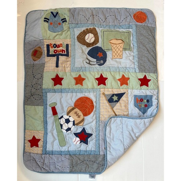 Lambs and Ivy Sports Football Baseball Basketball Stars Quilt Nursery Blanket - Picture 6 of 7